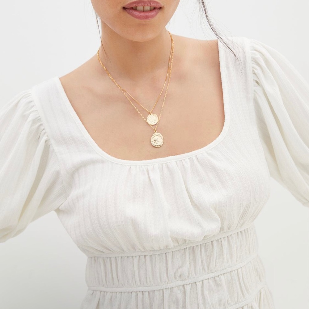 Maeve Cream White Puffy Short Sleeve Stretch Peplum Top Blouse XS Petite PXS - Picture 3 of 4